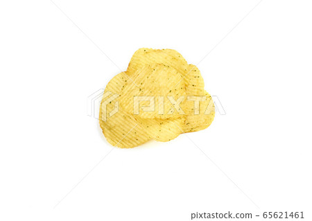 pile of yellow crispy ribbed potato chips isolated on white background pile of yellow crispy ribbed potato chips isolated on white background 65621461