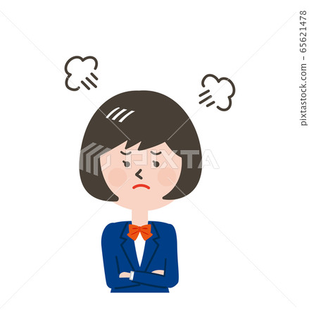 生氣的女學生的面部表情 65621478