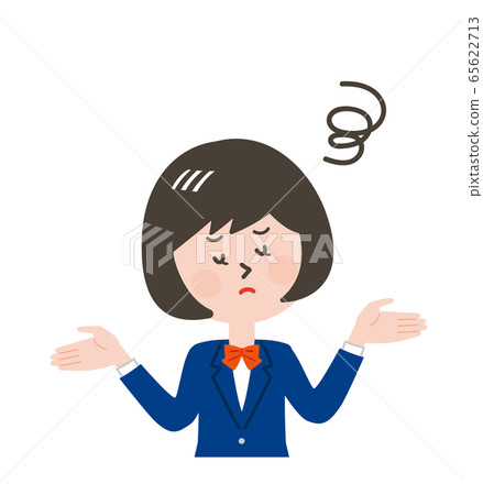 Facial expression of a female student in a hand pose 65622713