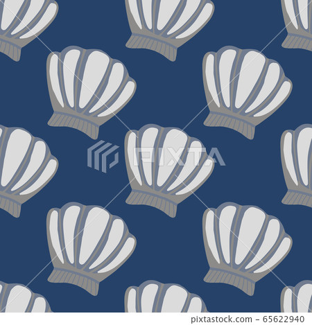Seashells seamless pattern on blue background. - Stock Illustration ...