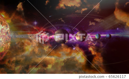 Colorful solar system with nine planets and 65626117
