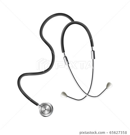 Realistic metal stethoscope - medical equipment for cardiology diagnosis. 65627358