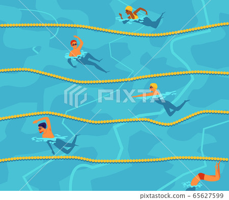 Pool race - people in sport competition swimming in blue water 65627599