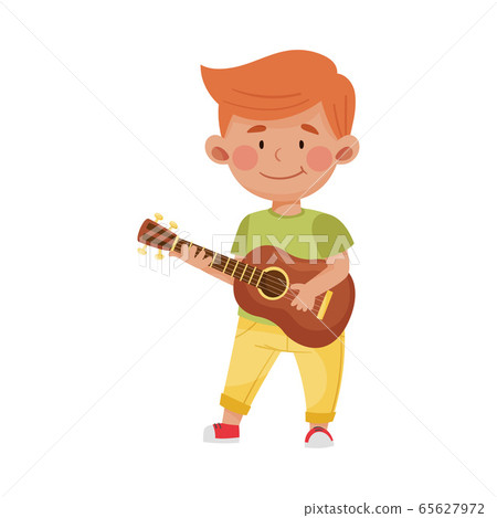 Red Haired Little Boy Playing Guitar Vector Illustration 65627972