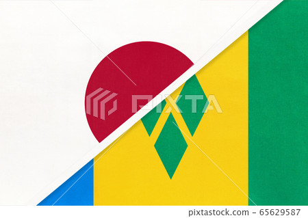 Japan and Saint Vincent and the Grenadines, symbol of two national flags  65629587