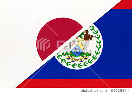 Japan and Belize, symbol of two national flags. 65629594