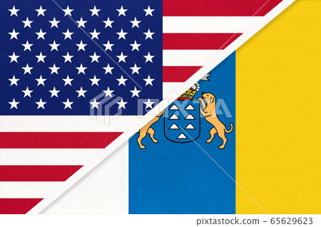 USA and Canary Islands national flag from textile. 65629623