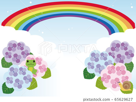 Hydrangea hydrangea hydrangea rainy season rainbow flower illustration copy space background 65629627