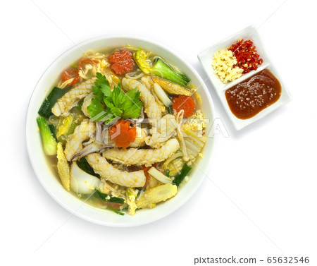 Thai Sukiyaki Soup with Squids,Egg and Vegetables 65632546