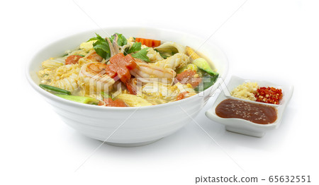 Thai Sukiyaki Soup with Seafood Shrimps,Squids,Egg 65632551