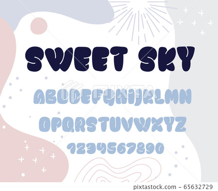 Sweet sky english hand drawn isolated bold alphabet. Handwriting display font with uppercase letters and numbers 65632729