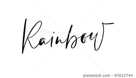 Rainbow calligraphy lettering text for social media content. Vector hand drawn illustration design for style poster, t shirt print, post card, kids video blog cover Rainbow calligraphy lettering text for social media content. Vector hand drawn illustration design for style poster, t shirt print, post card, kids video blog cover 65632744