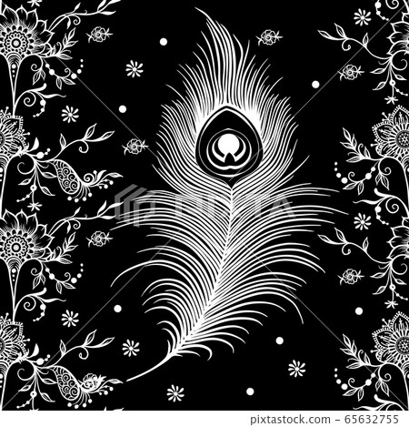 Peacock feathers mehendi, traditional indian henna floral ornament. Peacock feathers mehendi, traditional indian henna floral ornament. 65632755