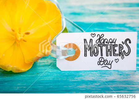 Label With Calligraphy Happy Mothers Day. Yellow 65632756