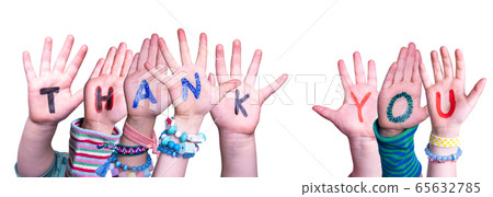 Children Hands Building Word Thank You, Isolated Children Hands Building Word Thank You, Isolated 65632785