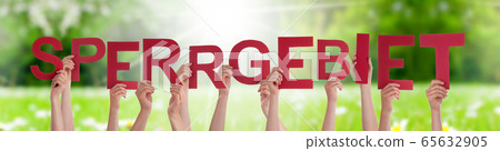 People Hands Holding Word Sperrgebiet Means 65632905