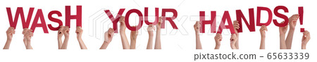 People Hands Holding Word Wash Your Hands, People Hands Holding Word Wash Your Hands, 65633339