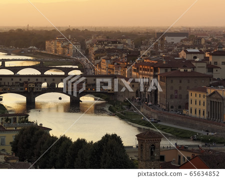 Florence, Italy View of Ponte Vecchio and Arno river from Piazzale Michelangelo Evening Florence 65634852