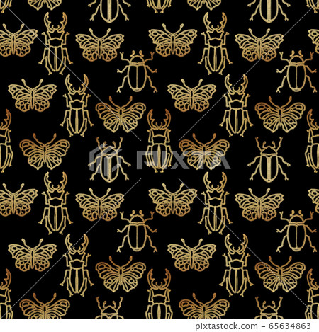 Seamless pattern with gold insects, art deco style Seamless pattern with gold insects, art deco style 65634863