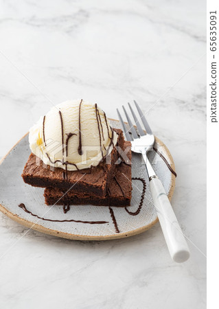 Chocolate Brownie with Ice Cream. Copy space. Chocolate Brownie with Ice Cream. Copy space. 65635091