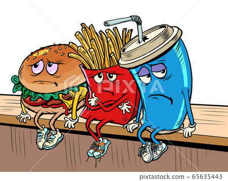 sad fast food characters fries Cola Burger 65635443