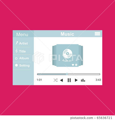 Music player app interface vector color template. 65636721