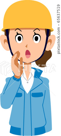藍色的工作服，戴著電話頭盔的女人 65637519
