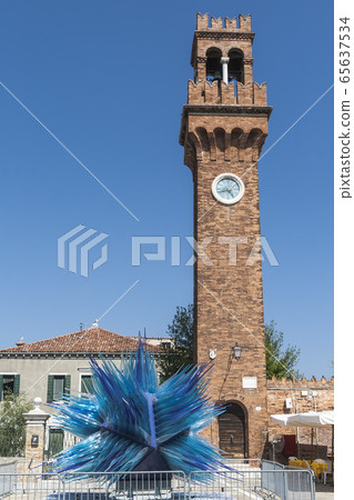 Modern installation of Murano glass in front of Modern installation of Murano glass in front of 65637534