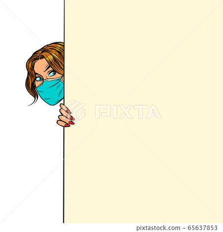 a woman in a medical mask Poster advertising announcement 65637853