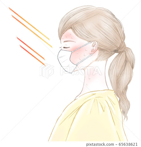 側面圖的年輕女子與面具中暑 側面圖的年輕女子與面具中暑 65638621