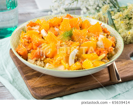 Quinoa bowl with pumpkin, fennel, orange 65639414
