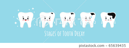 Stages of emoji tooth decay vector icon set. Stages of emoji tooth decay vector icon set. 65639435