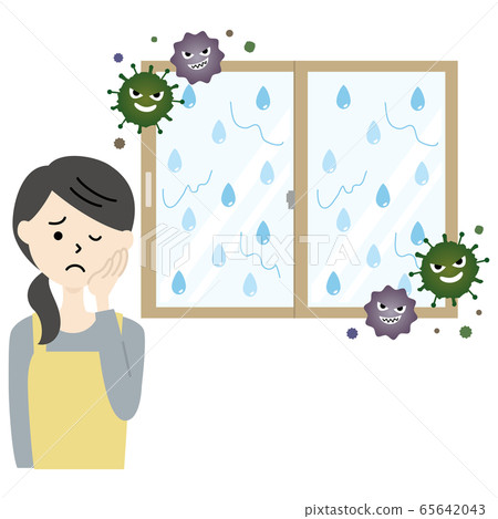A woman suffering from condensation on windows and mold, the rainy season 65642043
