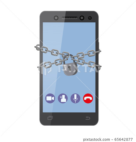 Protect your smatrphone, mobile are bound with chains and locked with a padlock. Hacking user data security concept. Vector illustration isolated banner template Protect your smatrphone, mobile are bound with chains and locked with a padlock. Hacking user data security concept. Vector illustration isolated banner template 65642877