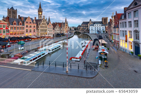 Belgium. Ghent. City embankment at sunset. 65643059