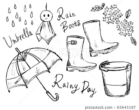 Black and white hand drawn illustration image of rain and rainy season Black and white hand drawn illustration image of rain and rainy season 65643197