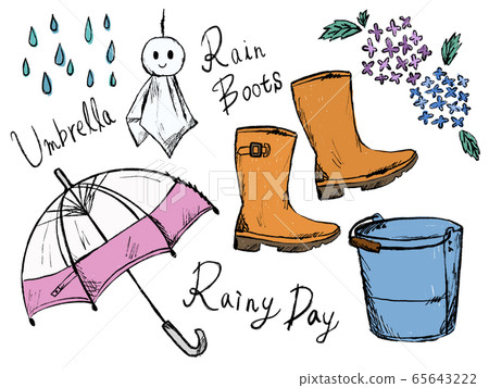 Hand drawn illustration image of rain and rainy season Hand drawn illustration image of rain and rainy season 65643222