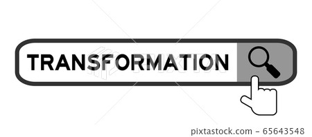 Search banner in word transformation with hand over magnifier icon on white background Search banner in word transformation with hand over magnifier icon on white background 65643548