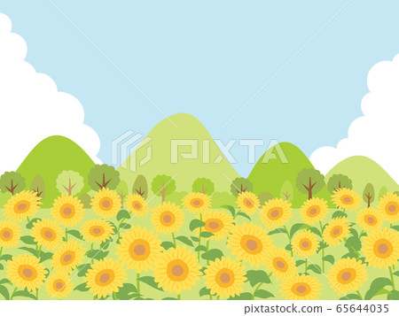 Summer sunflower field cityscape background - Stock Illustration [65644035]  - PIXTA