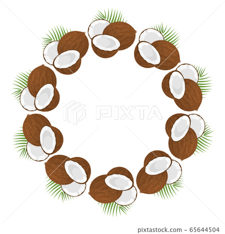 Wreath from whole, half coconut and leaves with Wreath from whole, half coconut and leaves with 65644504