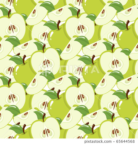 Seamless pattern with green apples on white - Stock Illustration ...