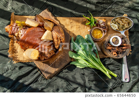 Stewed pork leg with boiling sweet gravy sauce and 65644650