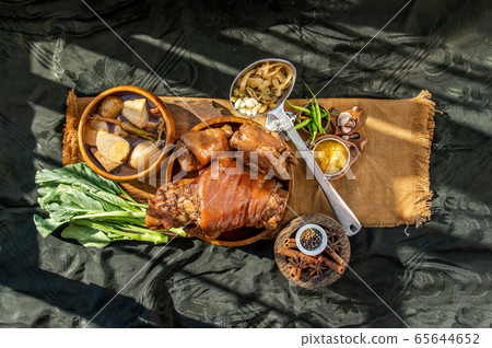 Stewed pork leg with boiling sweet gravy sauce and 65644652