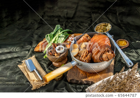 Stewed pork leg with boiling sweet gravy sauce and 65644787