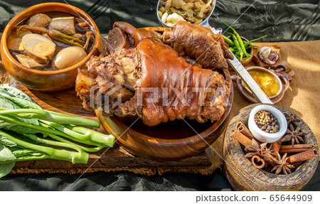 Stewed pork leg with boiling sweet gravy sauce and 65644909