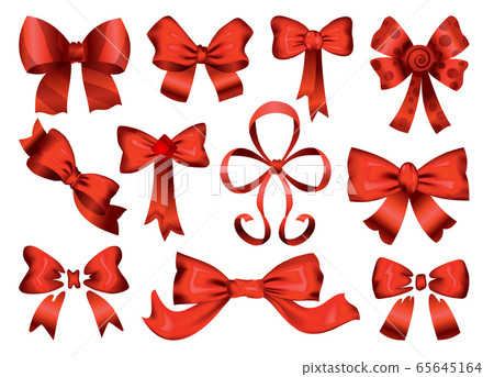 Big set of red gift bows with ribbons. Icons... - Stock Illustration ...