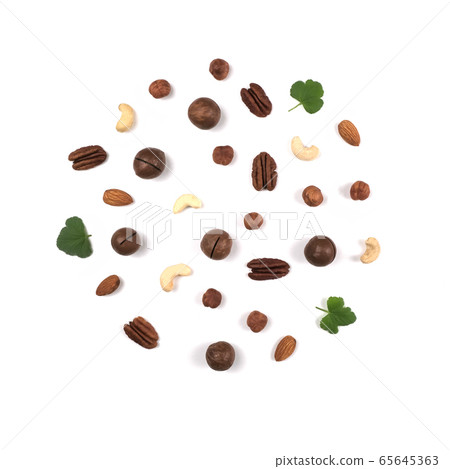 A pattern of nuts on a white background A pattern of nuts on a white background 65645363