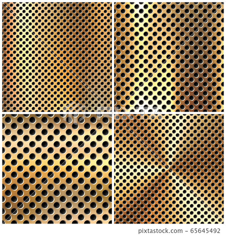 Realistic perforated brushed metal textures set. Polished stainless steel background. Vector Realistic perforated brushed metal textures set. Polished stainless steel background. Vector 65645492