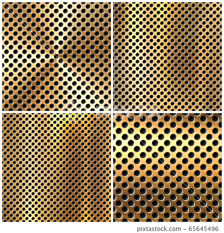 Realistic perforated brushed metal textures set. Polished stainless steel background. Vector Realistic perforated brushed metal textures set. Polished stainless steel background. Vector 65645496