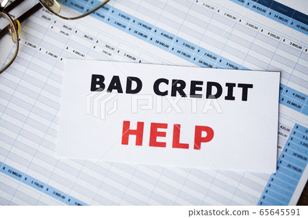 Credit concept. Bad credit written on white card. Credit concept. Bad credit written on white card. 65645591